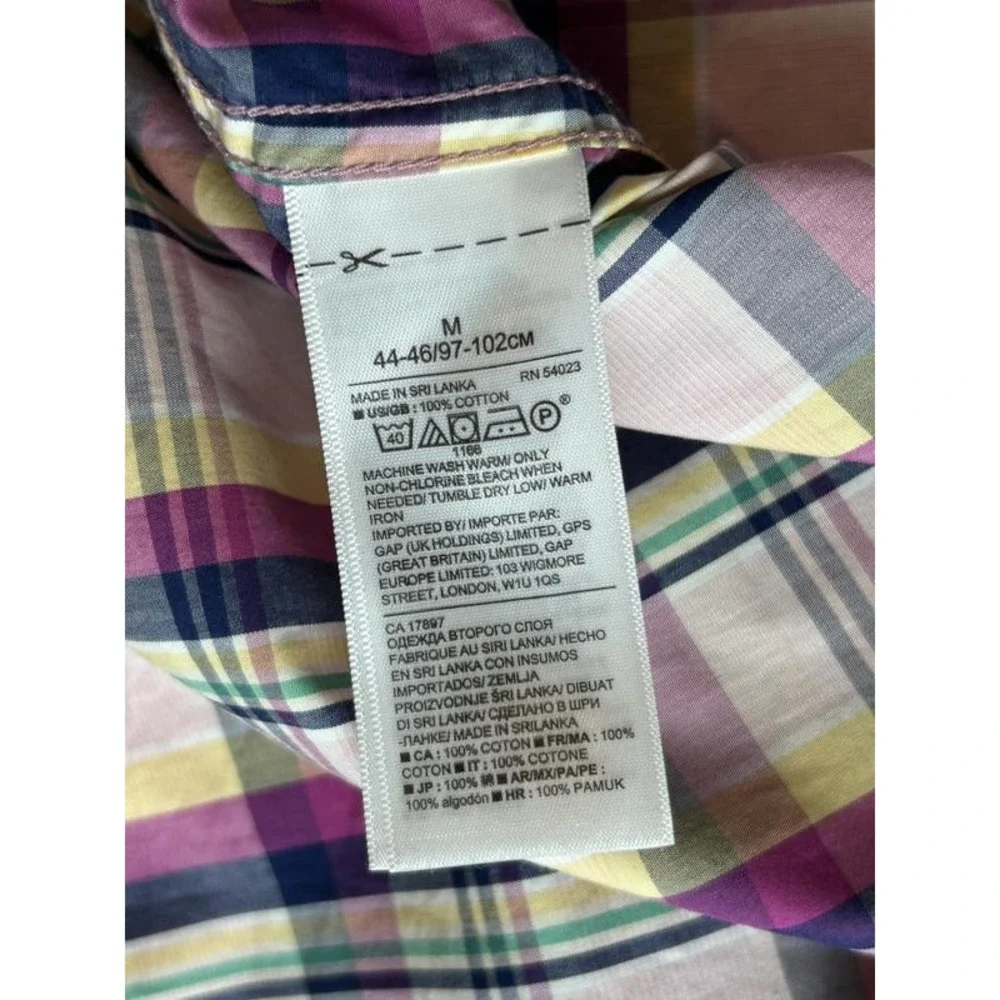 Banana Republic Luxe Stretch Poplin Grant Slim Shirt Pink Multi Plaid Button M